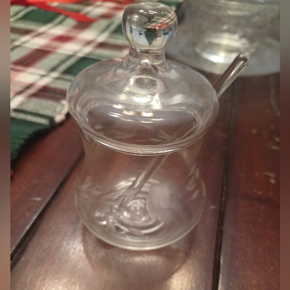 Princess House Clear Glass Mustard Jam Serving Jar with Spoon
